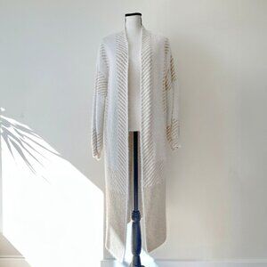 Super Soft Cream and Beige Fuzzy Stripe Long Cardigan